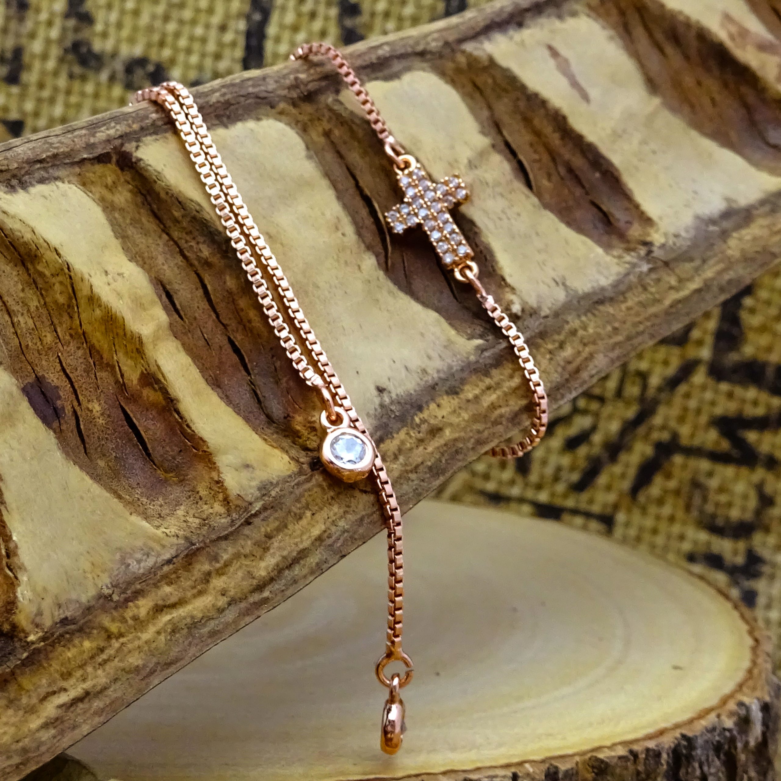Rose-Gold Swarovski Crystal Cross Bracelet