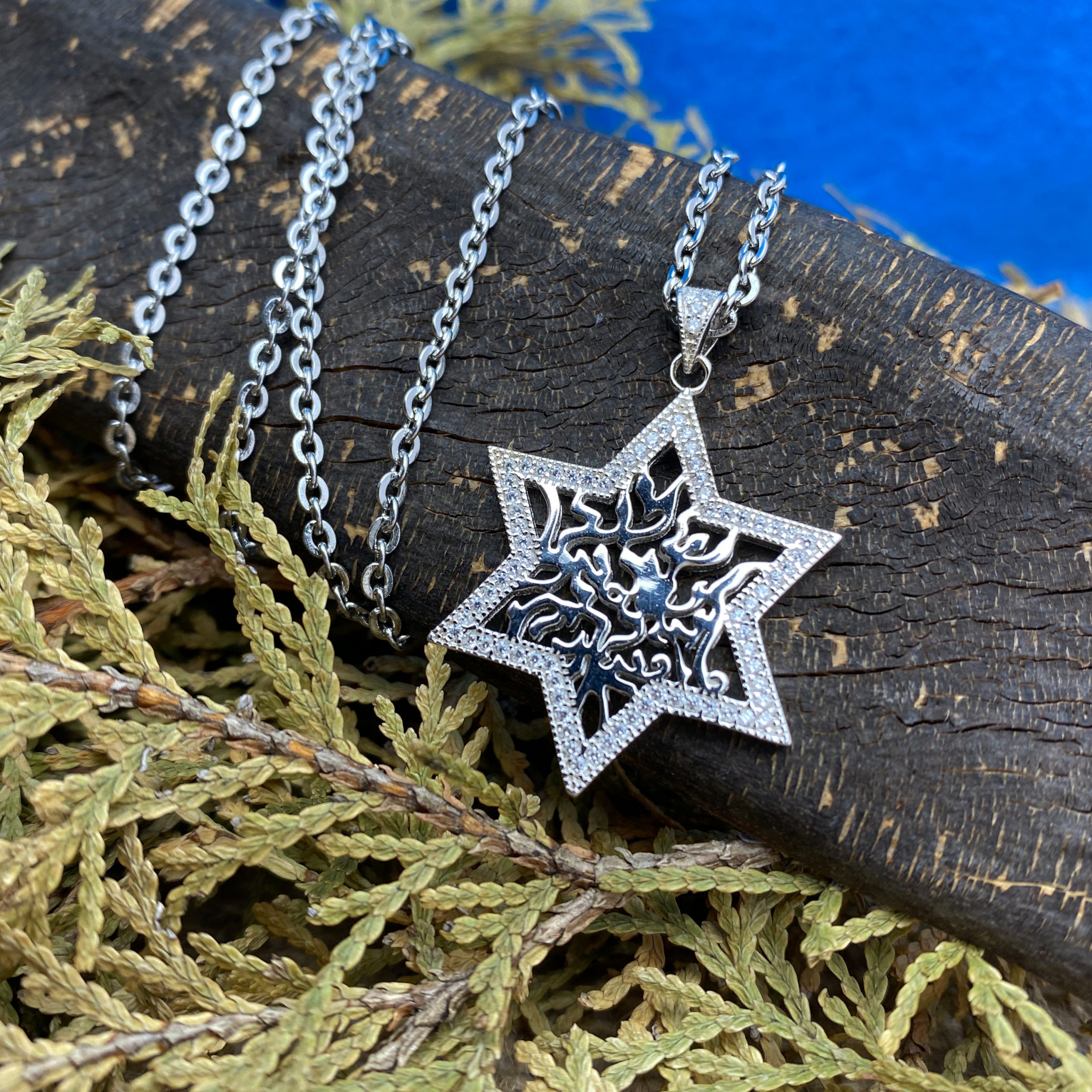 Silver Shema Israel Star Pendant Necklace