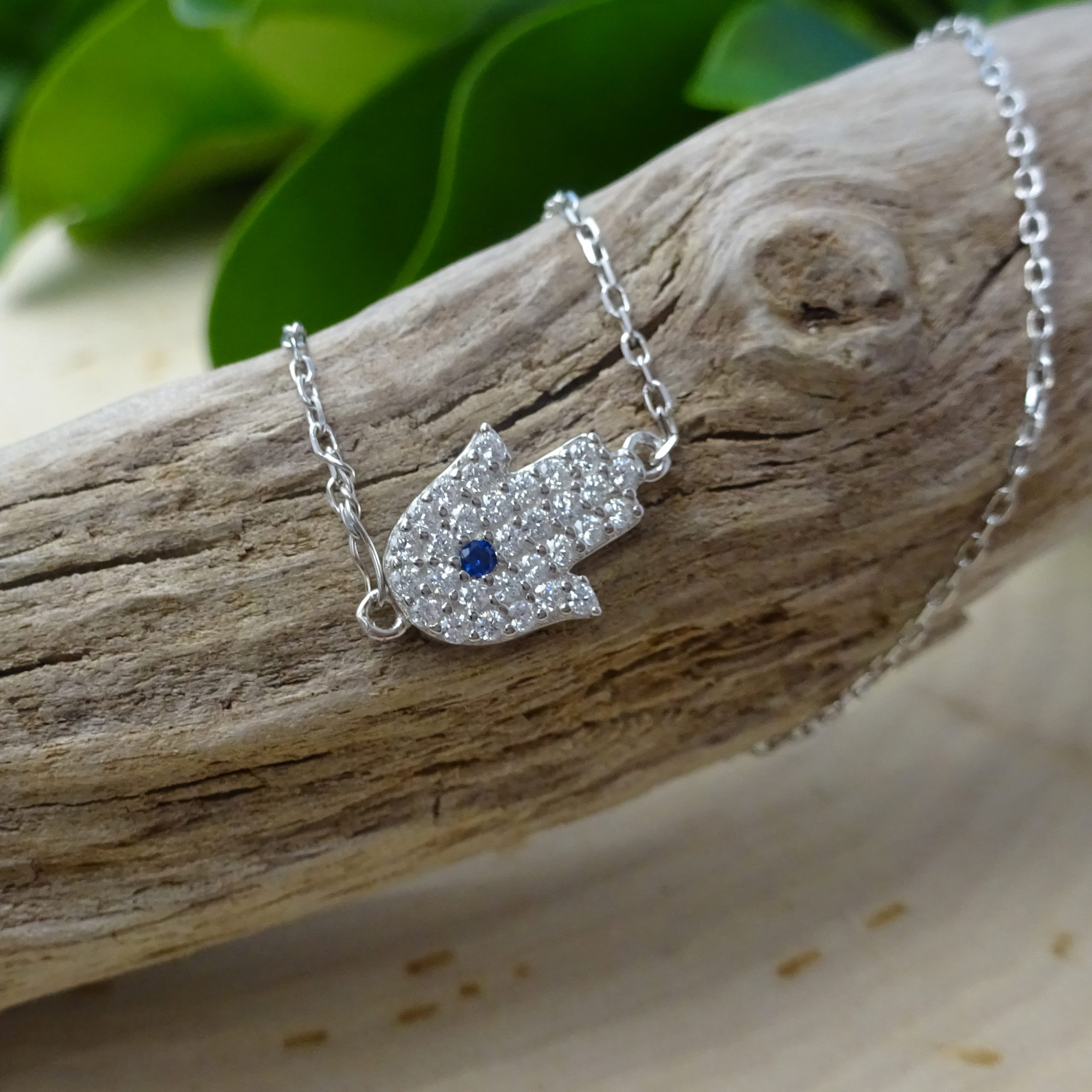 Small Protective-Eye Hamsa Crystal .925 Silver Necklace