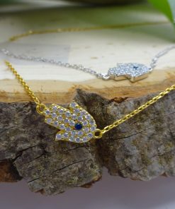 Small Protective-Eye Hamsa Crystal Gold Necklace 3