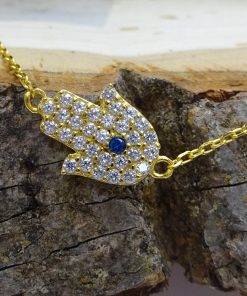 Small Protective-Eye Hamsa Crystal Gold Necklace