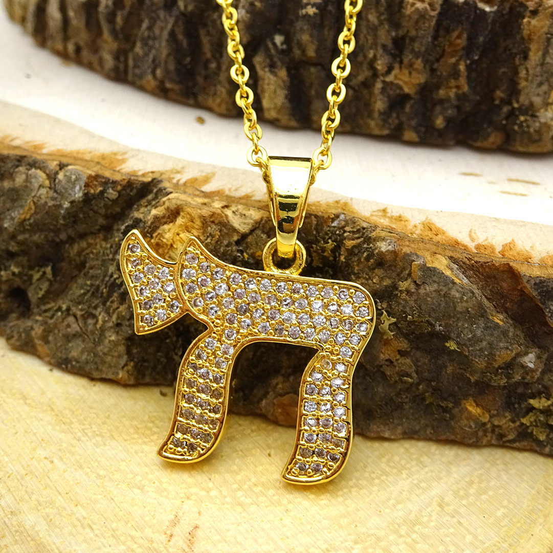 Chai Swarovski Crystal Pendant Gold Necklace