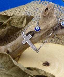 Silver & Swarovski Crystal Cross Pendant Bracelet 3