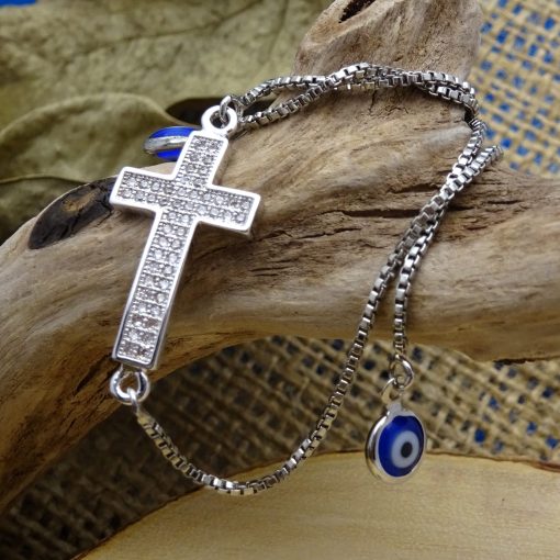 Silver & Swarovski Crystal Cross Pendant Bracelet 1