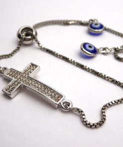 Silver & Swarovski Crystal Cross Pendant Bracelet