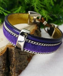 Purple Handmade Leather and Boho Cotton Bracelet