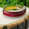 Red Handmade Leather and Boho Cotton Bracelet