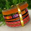 Three Layer Multi Colored Handmade Leather and Boho Cotton Bracelet
