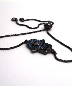 Multi-Colored Crystal Hamsa Black Bracelet – Blue 3