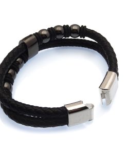 Multi-Strand Black Leather with Bronzed Steel Beads & Anchor Emblem Bracelet 3