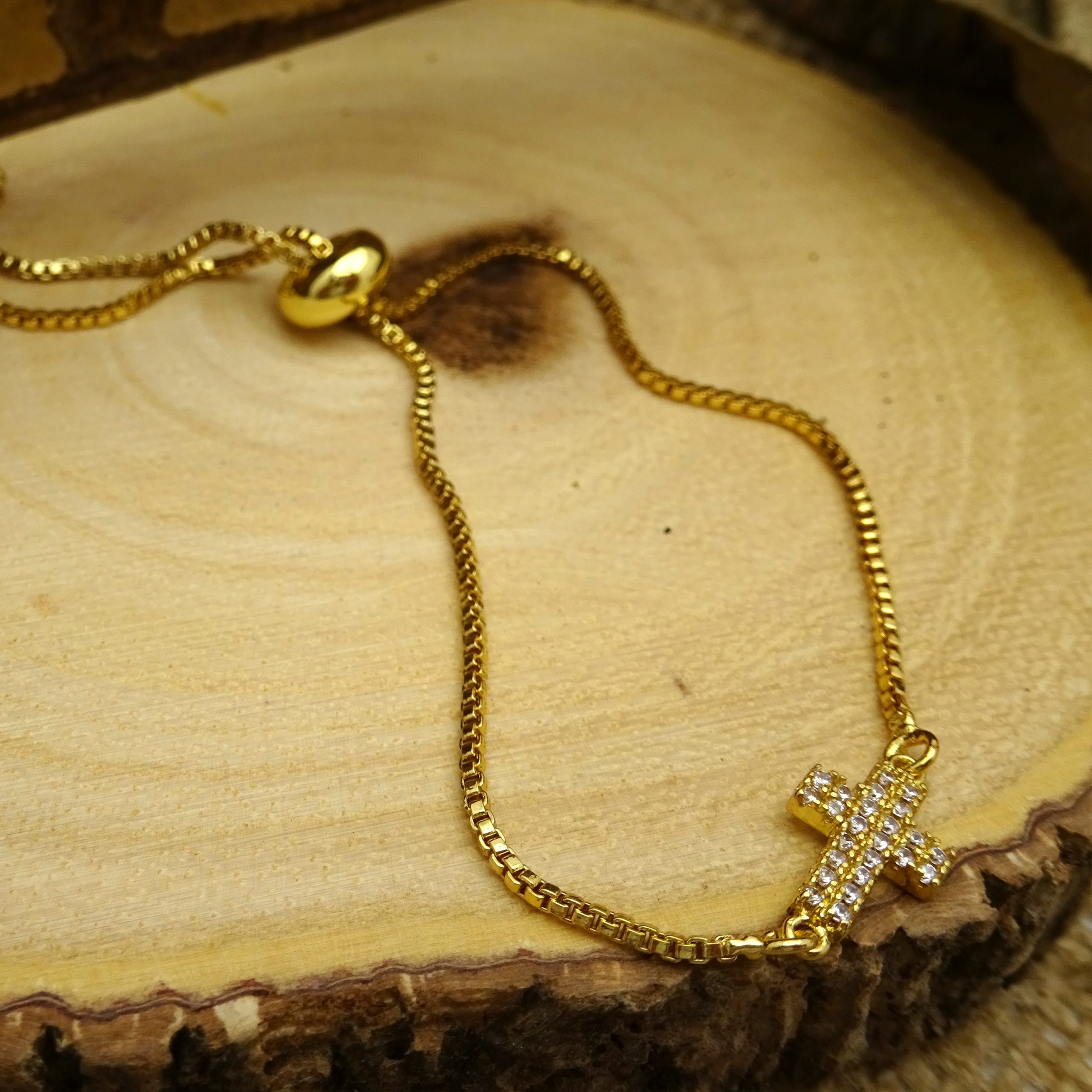 Gold Swarovski Crystal Cross Bracelet