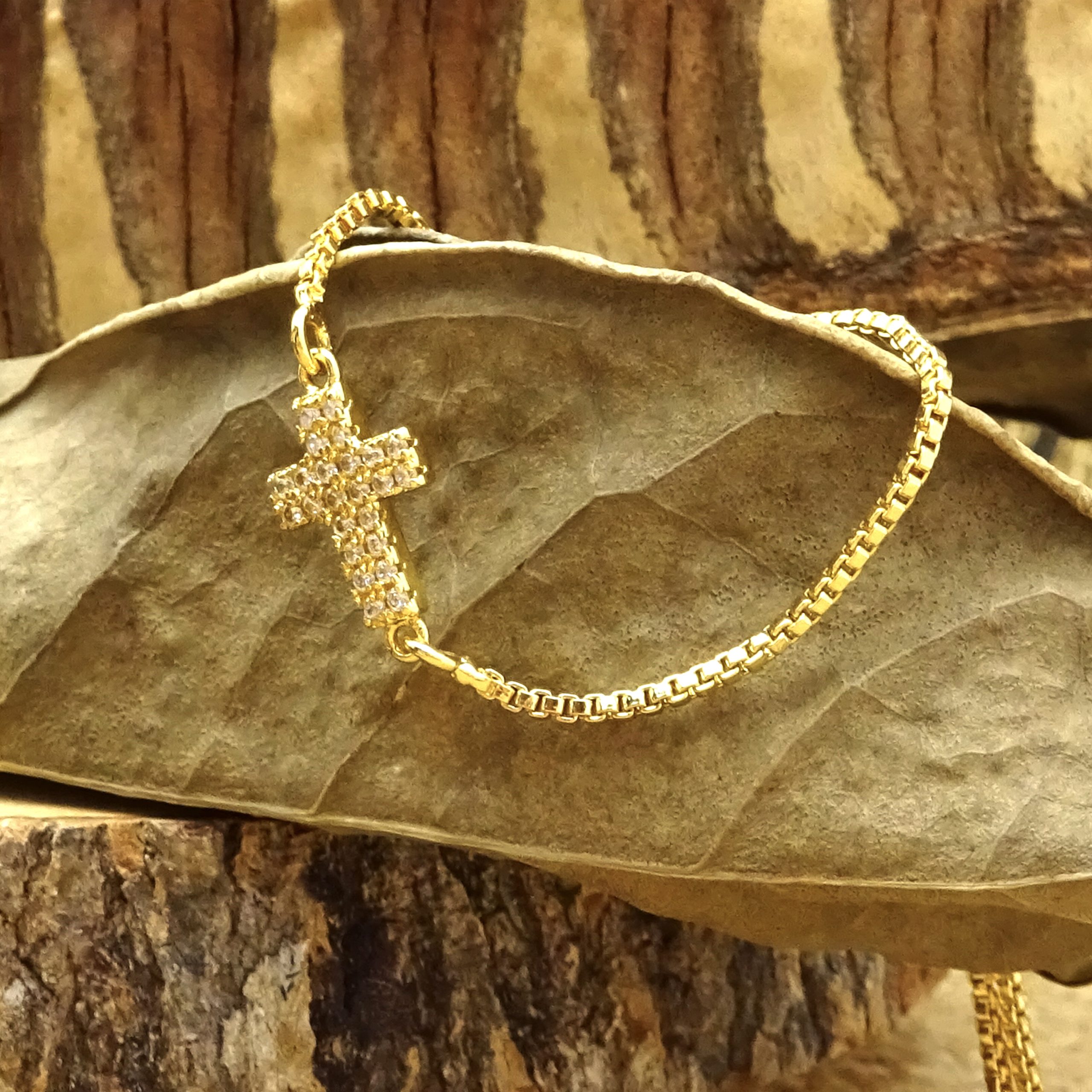 Gold Swarovski Crystal Cross Bracelet