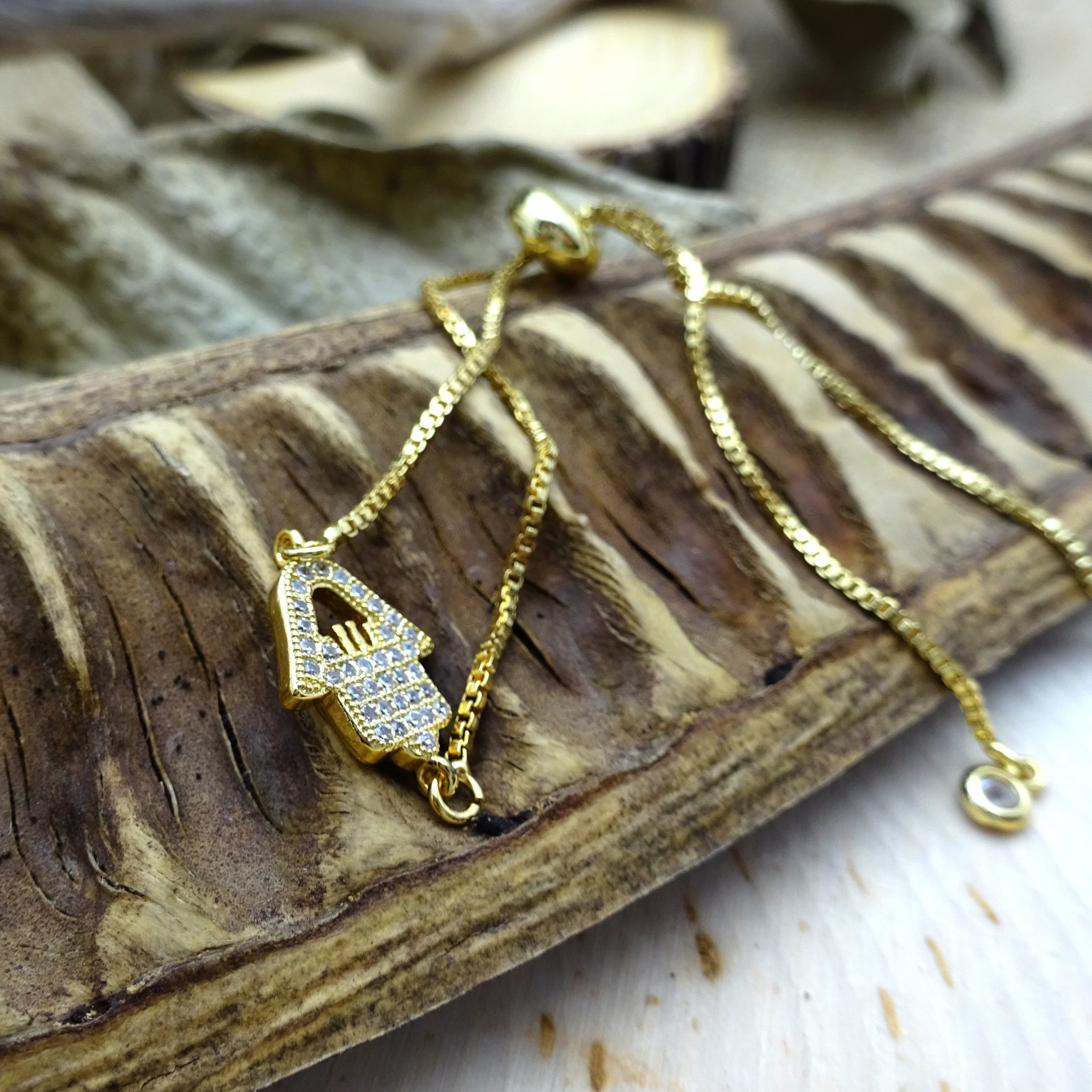 Gold Swarovski Crystal Cut-out Hamsa Bracelet