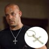 Furious 7 Dominic Toretto's 18K-GP Rose-Gold CZ Cross Pendant Necklace