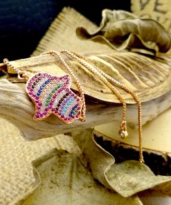 Multi-Colored Crystal Hamsa Rose-Gold Bracelet 3
