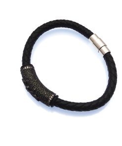 Black Braided Leather with Dark Steel & CZ Crystal Gothic Bracelet