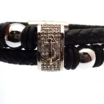 Multi-Strand Black Leather with Polished Stainless Steel Beads & Anchor Emblem Bracelet