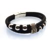 Multi-Strand Black Leather with Polished Stainless Steel Beads & Anchor Emblem Bracelet