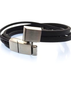 Multi-Strand Black Leather & Stainless Steel Geo-Inspired Beads Gothic Bracelet 3
