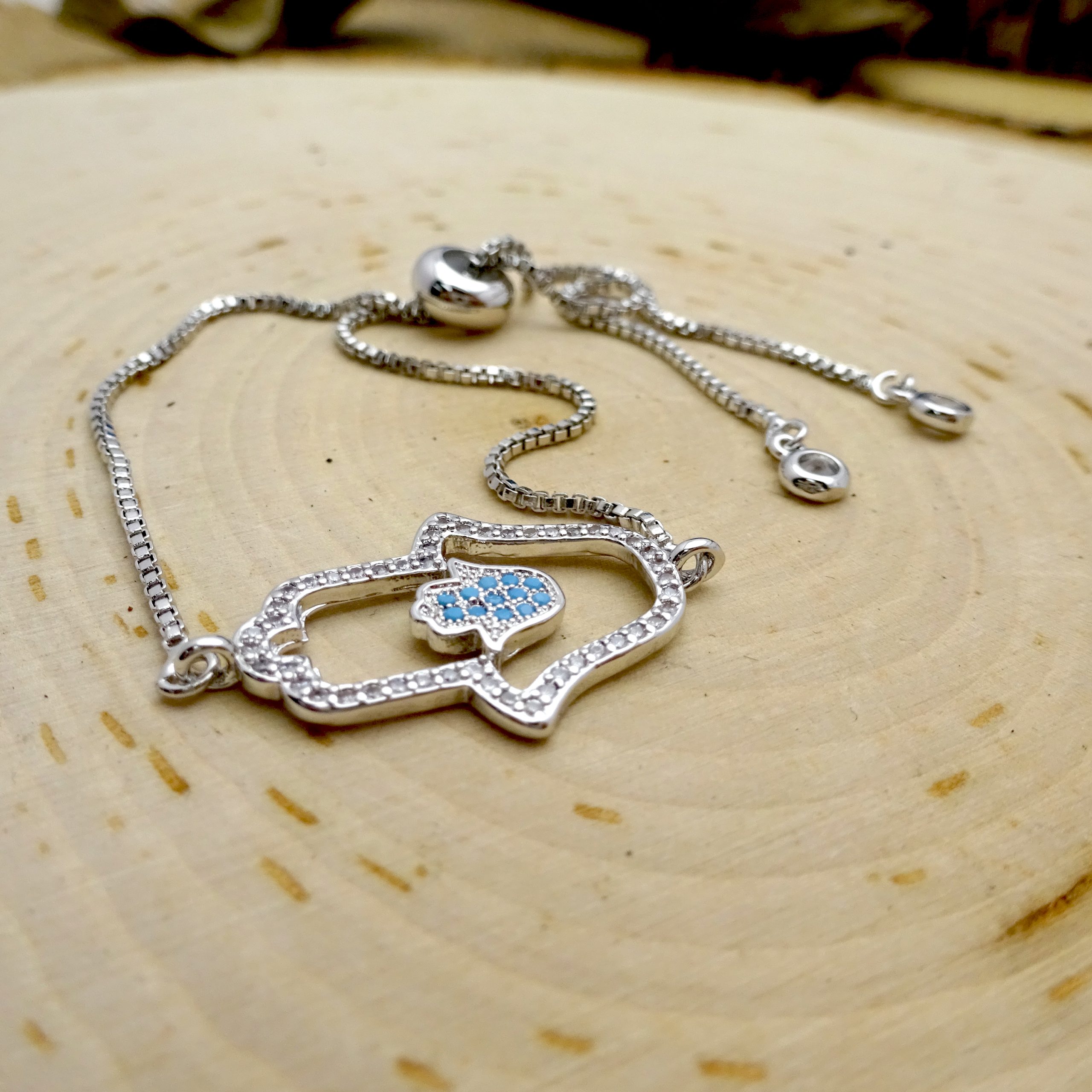 Silver & Swarovski Crystal Double Hamsa Bracelet