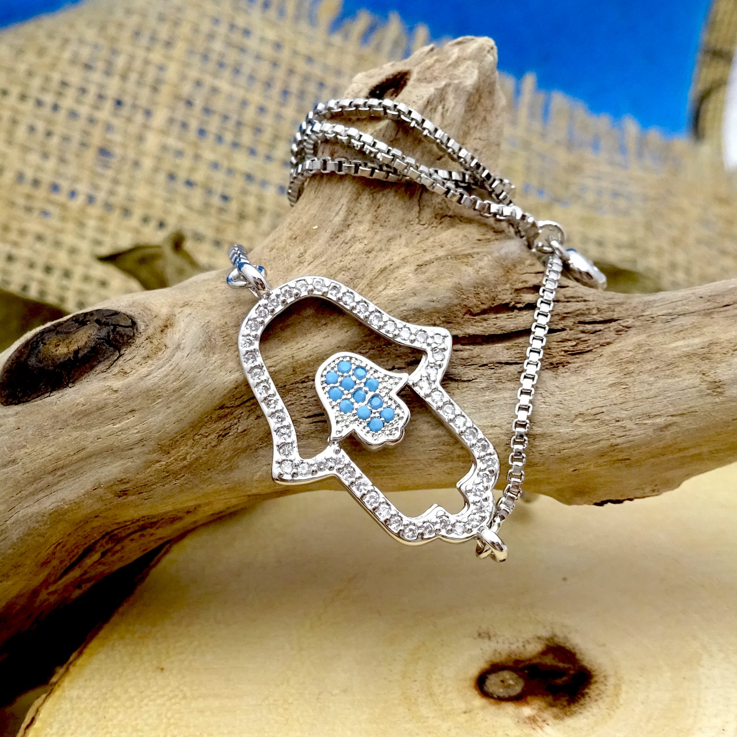 Silver & Swarovski Crystal Double Hamsa Bracelet