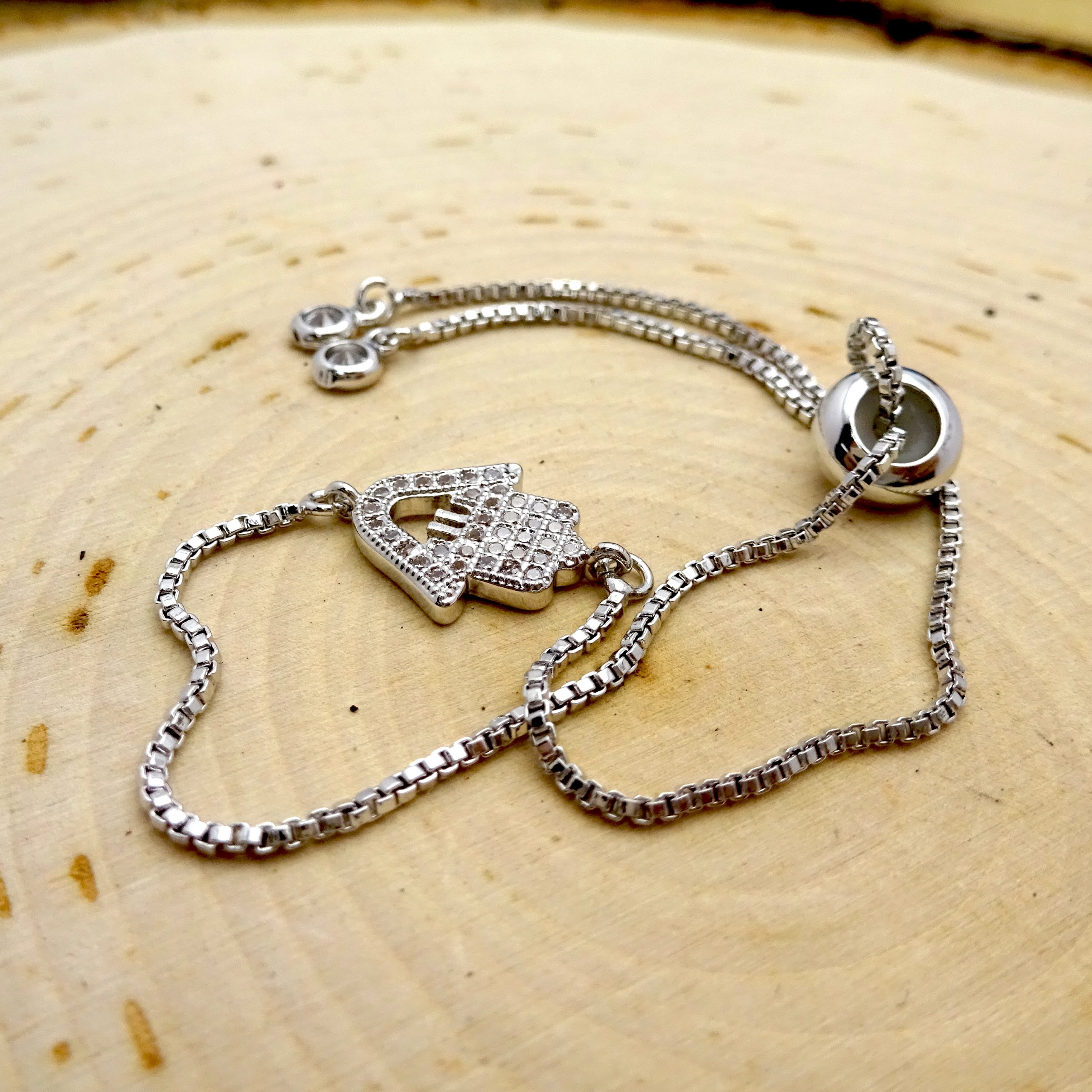 Silver Swarovski Crystal Cut-out Hamsa Bracelet