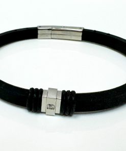 Black Rubber & Stainless with CZ Bracelet